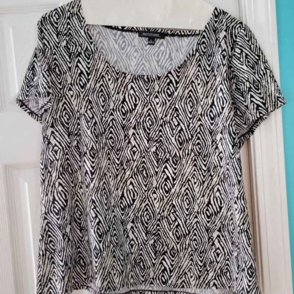 Notations Black and Tan Abstract Pattern Blouse Size L